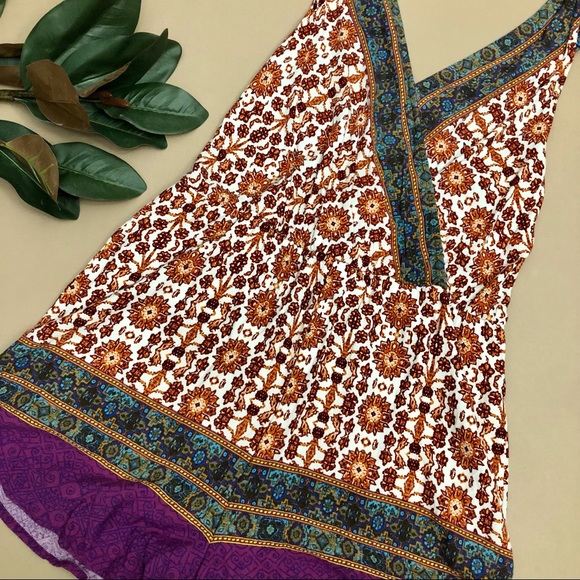 Surplice Boho Floral Criss Cross Back Romper - Picture 7 of 16